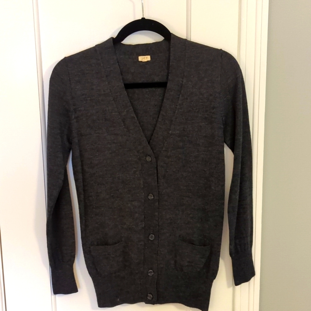 Dark grey boyfriend JCrew cardigan